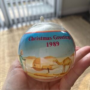 Christmas Greetings 1989 Satin Jesus Mary Joseph Ornament
